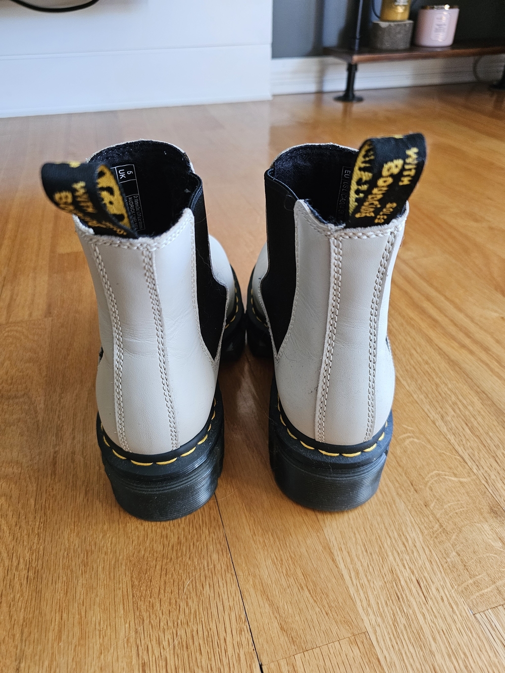 Dr. Martens White Leather Chelsea Lug Boots with Black Elastic - Picture 3 of 5